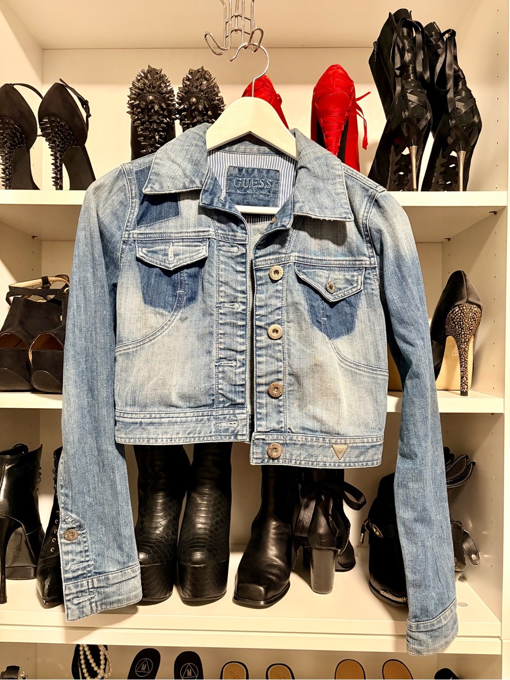 Vintage Guess Light Blue Cropped Denim Jacket
